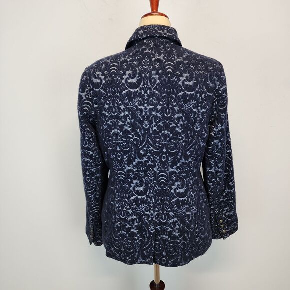 Cabi Filigree Jacquard Blazer Coat Size 12 Blue Wool Blend Lined Darted Waist - Picture 4 of 16